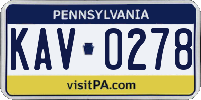 PA license plate KAV0278