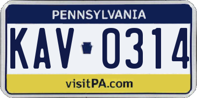 PA license plate KAV0314