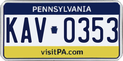 PA license plate KAV0353
