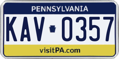 PA license plate KAV0357