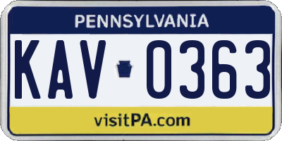 PA license plate KAV0363