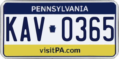 PA license plate KAV0365