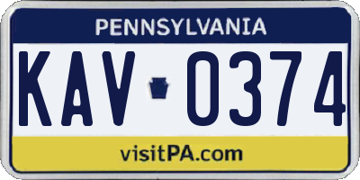 PA license plate KAV0374