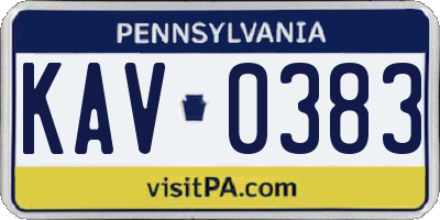 PA license plate KAV0383