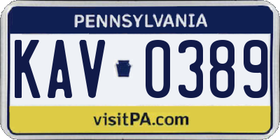 PA license plate KAV0389