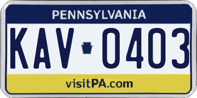 PA license plate KAV0403
