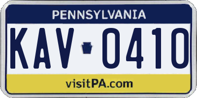 PA license plate KAV0410