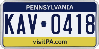 PA license plate KAV0418