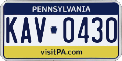 PA license plate KAV0430