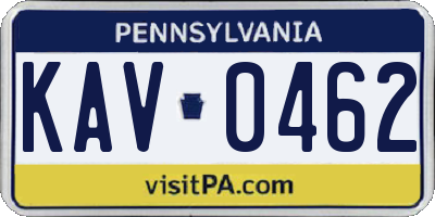 PA license plate KAV0462