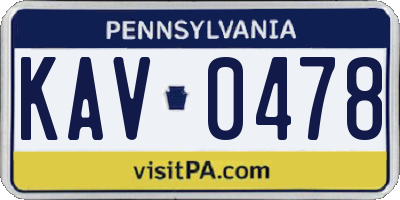 PA license plate KAV0478