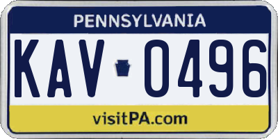 PA license plate KAV0496