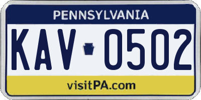 PA license plate KAV0502
