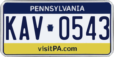 PA license plate KAV0543