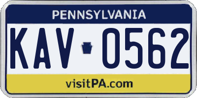 PA license plate KAV0562