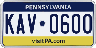 PA license plate KAV0600
