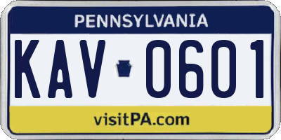 PA license plate KAV0601