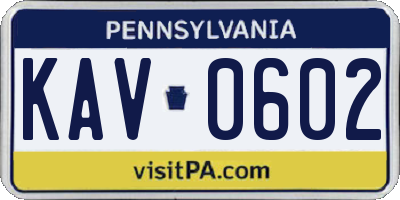 PA license plate KAV0602