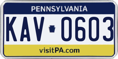 PA license plate KAV0603