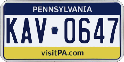 PA license plate KAV0647
