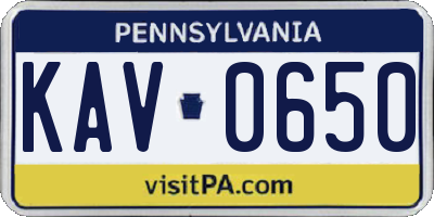 PA license plate KAV0650