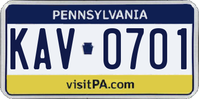 PA license plate KAV0701