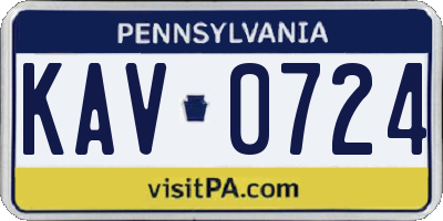 PA license plate KAV0724