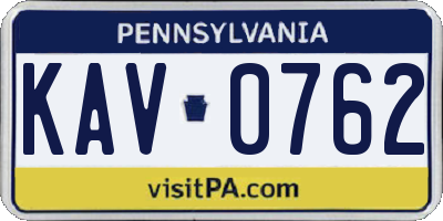 PA license plate KAV0762