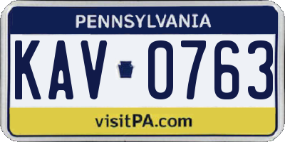 PA license plate KAV0763