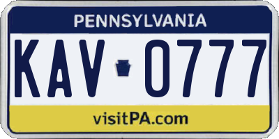 PA license plate KAV0777