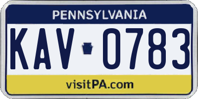 PA license plate KAV0783