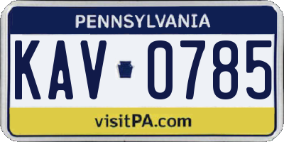 PA license plate KAV0785
