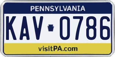 PA license plate KAV0786
