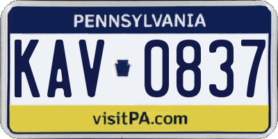 PA license plate KAV0837