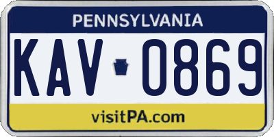 PA license plate KAV0869