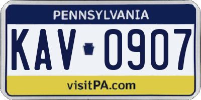 PA license plate KAV0907
