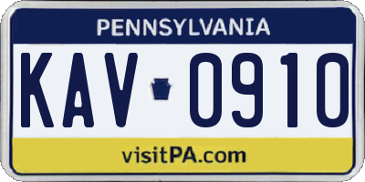 PA license plate KAV0910