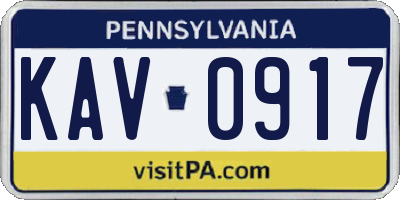 PA license plate KAV0917