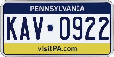PA license plate KAV0922