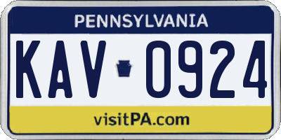 PA license plate KAV0924