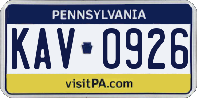 PA license plate KAV0926
