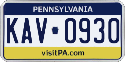 PA license plate KAV0930