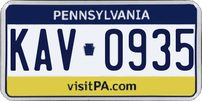 PA license plate KAV0935