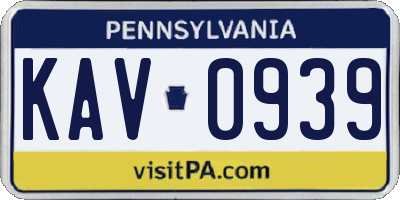 PA license plate KAV0939