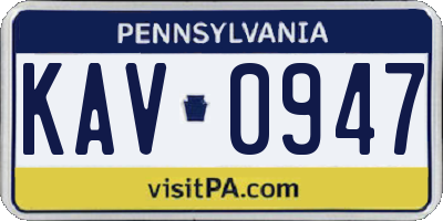 PA license plate KAV0947
