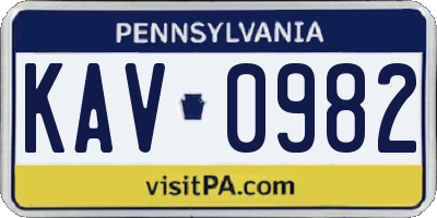 PA license plate KAV0982
