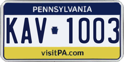 PA license plate KAV1003