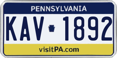 PA license plate KAV1892