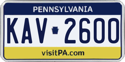 PA license plate KAV2600