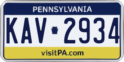 PA license plate KAV2934